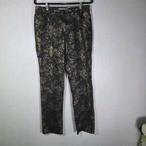 Chico’s Platinum Denim Metallic Gold Slim Leg Jeans Size 10